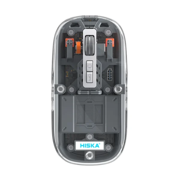 ماوس بی‌سیم هیسکا مدل HX-MO155، دارای اتصال دوگانه بلوتوث و دانگل USB، بدنه مقاوم از جنس ABS، طراحی ارگونومیک و دقت حسگر 1600 تا 3200 DPI، مناسب برای استفاده حرفه‌ای و روزمره.