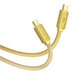 کابل کاکو مدل GOLD با طراحی فلت و رنگ طلایی، طول ۱۲۰ سانتی‌متر، قابلیت PD20W و PD100W، شارژ هوشمند انواع گوشی‌های آیفون و اندروید، مقاوم در برابر گره‌خوردگی، خمش و پارگی و مناسب برای شارژ سریع و ایمن.