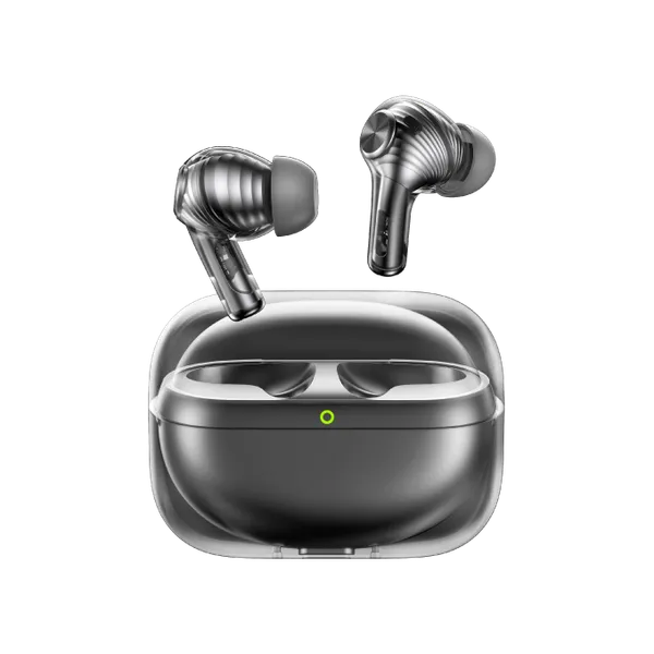 هندزفری بلوتوثی اورایمو مدل SpaceBuds Pro با طراحی شیشه‌ای، قابلیت نویزکنسلینگ تطبیقی و گیم مود، همراه با کیس ضد خش و صدای 360 درجه.