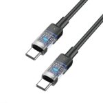 کابل کلومن KD-74 با طراحی شفاف و چراغ LED در کانکتورها، طول ۱ متر، روکش الیاف بافته‌شده مقاوم، توان ۱۰۰ وات، قابلیت انتقال اطلاعات و مناسب برای شارژ سریع لپ‌تاپ و گوشی‌های تایپ سی.